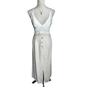 Vintage Eddie Bauer Button Front Slit Linen Maxi Skirt 14 | Coastal Grandma Chic